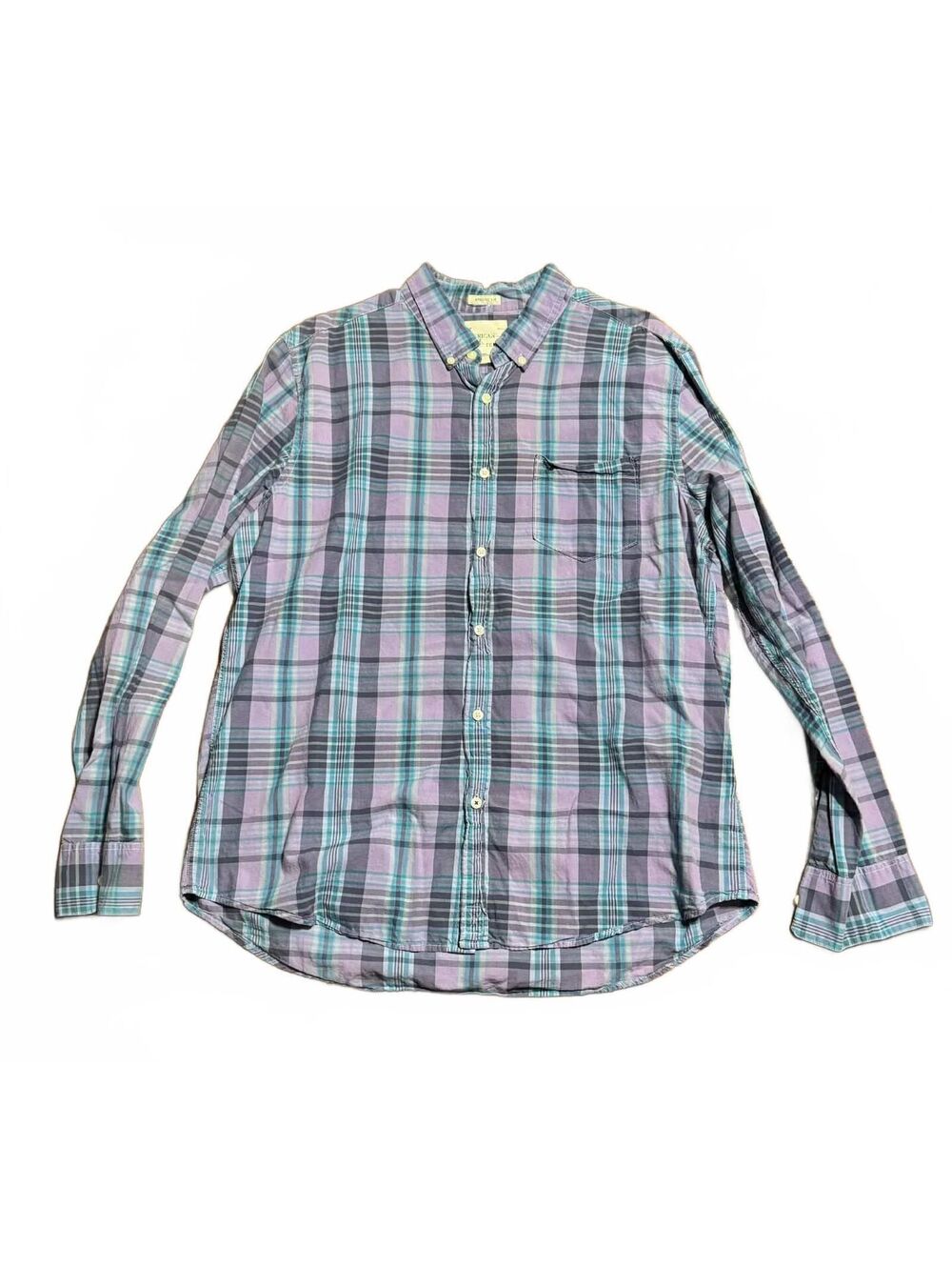 American Eagle Mens Athletic Fit Plaid Long Sleeve Button Down Shirt XL Purple
